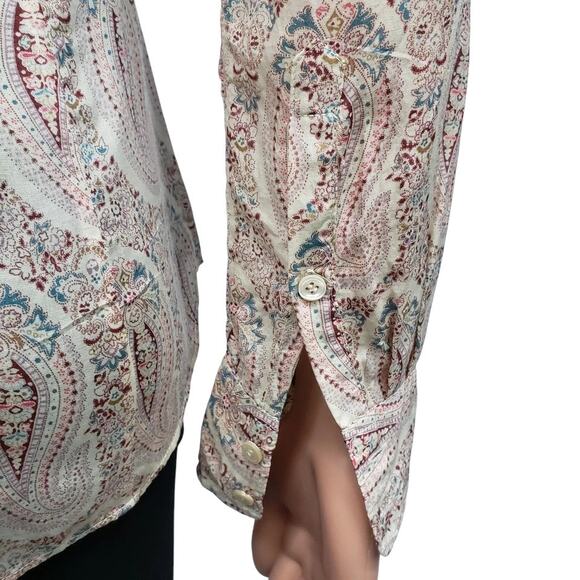 J. Crew The Perfect Shirt Paisley Silk Cotton Size 00 Long Sleeve Button Front - Picture 8 of 13